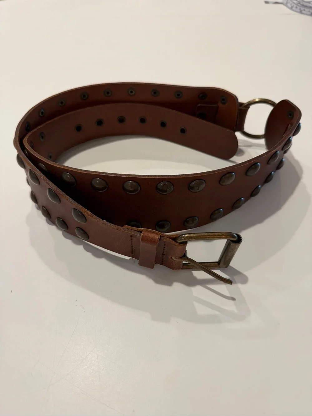 Woman’s Express genuine leather Brown Studded Belt made in Italy size L 43”